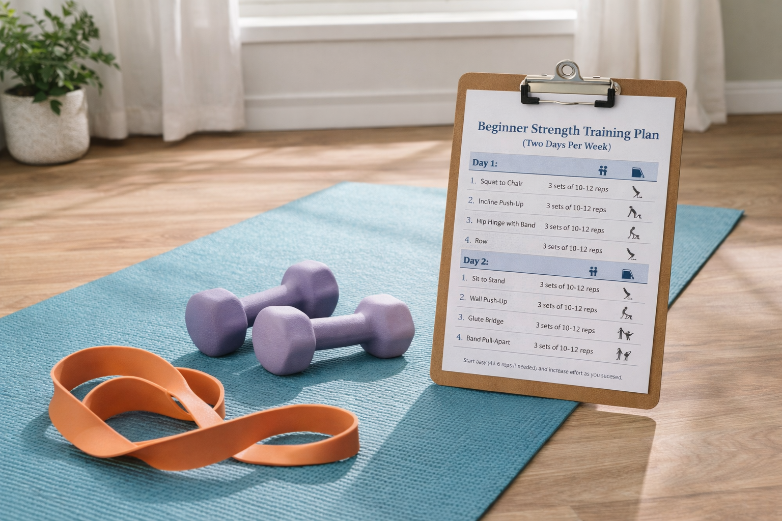 Beginner home strength training gear and routine, a key part of weight loss tips that support muscle while losing fat.